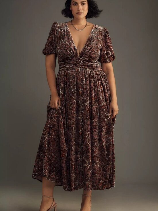 Anthropologie Dresses & Skirts - NWOT Anthropologie Katerina Mauve Button Front Velvet Floral Maxi Dress  22W